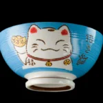 Cuenco de Arroz kawaii Maneki Neko verde de cerámica