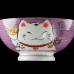 Cuenco de Arroz kawaii Maneki Neko verde de cerámica