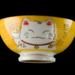 Cuenco de Arroz kawaii Maneki Neko verde de cerámica